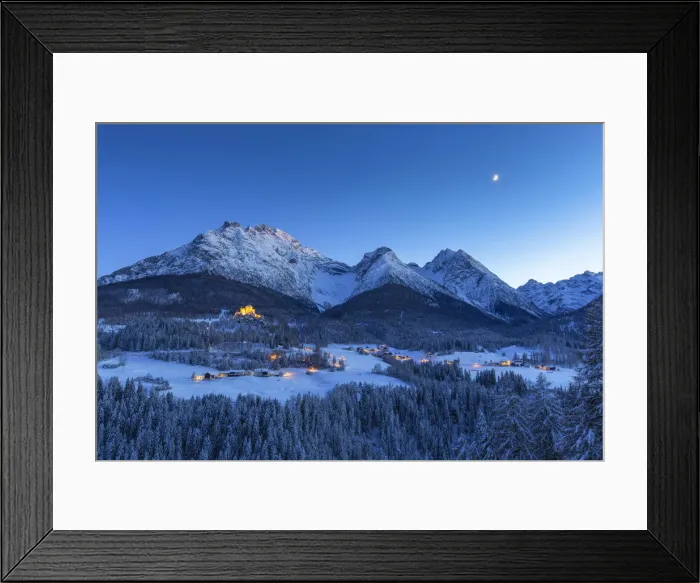 Framed Print : Tarasp Castle and the moon at twilight. Tarasp, Lower Engadine, Canton of Grisons Framed Print : Tarasp Castle and the moon at twilight. Tarasp, Lower Engadine, Canton of Grisons