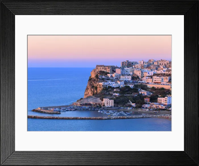 Framed Print : Peschici old town illuminated by sunset colors. Apulia(Puglia), Italy Framed Print : Peschici old town illuminated by sunset colors. Apulia(Puglia), Italy