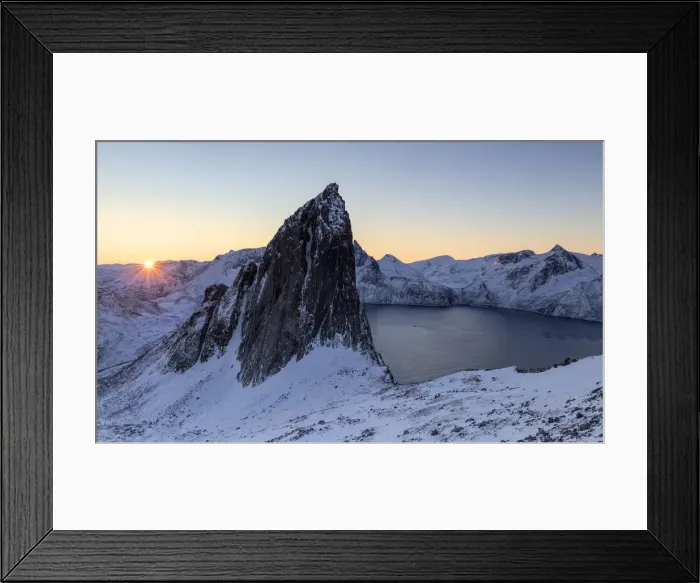 Framed Print : The sun rises above the Segla. Hesten, Fjordgard, Mefjorden, Senja, Norway, Europe Framed Print : The sun rises above the Segla. Hesten, Fjordgard, Mefjorden, Senja, Norway, Europe