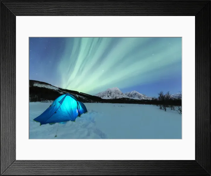 Framed Print : Camping with tent during a night with the Northern Lights Framed Print : Camping with tent during a night with the Northern Lights