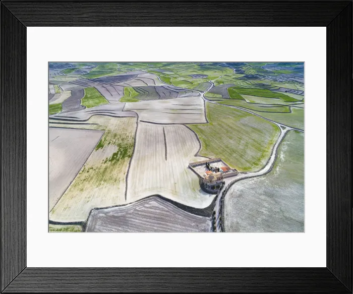 Framed Print : Aerial view of Ermita de Santa Ana and cultivated lands. Castejon de Monegros, Huesca Framed Print : Aerial view of Ermita de Santa Ana and cultivated lands. Castejon de Monegros, Huesca