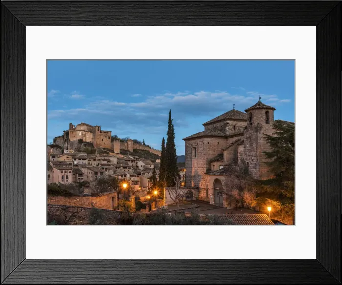 Framed Print : Alquezar village and Colegiata de Santa María la Mayor at dusk. Alquezar, Huesca, Spain Framed Print : Alquezar village and Colegiata de Santa María la Mayor at dusk. Alquezar, Huesca, Spain