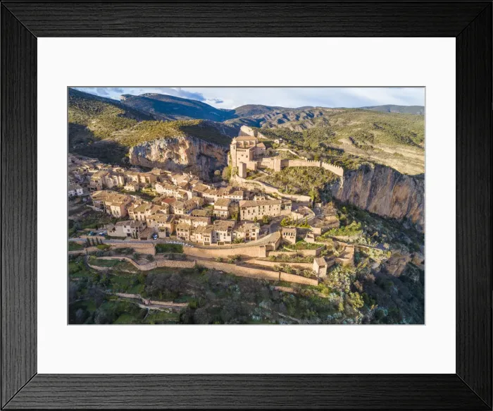 Framed Print : Aerial view of Alquezar village at sunset. Alquezar, Huesca, Aragon, Spain Framed Print : Aerial view of Alquezar village at sunset. Alquezar, Huesca, Aragon, Spain
