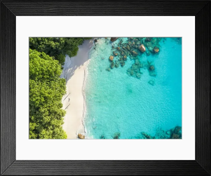 Framed Print : Aerial view of Anse Lazio beach. Praslin island, Seychelles, Africa