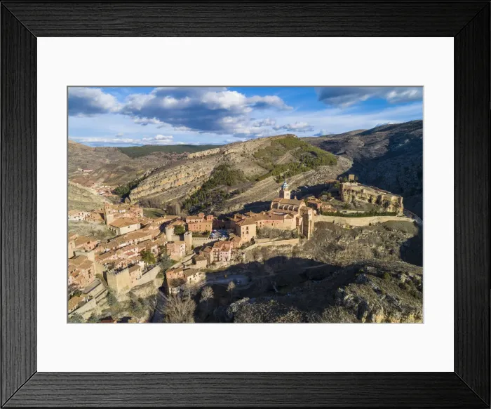 Framed Print : Aerial view of the medieval town of Albarracin. Albarracin, Teruel, Aragon, Spain