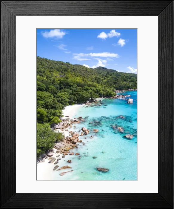 Framed Print : Aerial view of Anse Lazio beach. Praslin island, Seychelles, Africa Framed Print : Aerial view of Anse Lazio beach. Praslin island, Seychelles, Africa