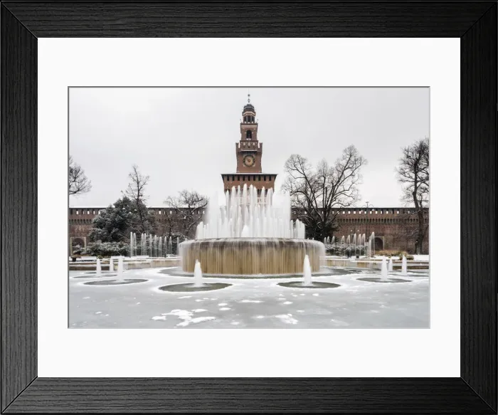 Framed Print : Sforza Castle with snow. Milan, Lombardy, Italy