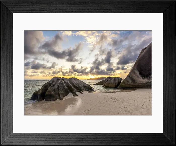 Framed Print : Sunset at Anse Source d Argent, La Digue island, Seychelles, Africa Framed Print : Sunset at Anse Source d Argent, La Digue island, Seychelles, Africa