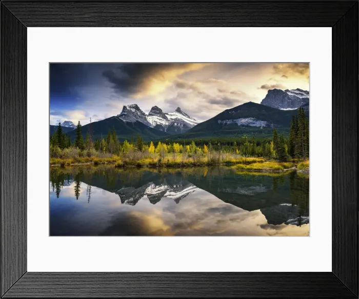 Framed Print : Three Sisters Reflecting in Bow River, Banff National Park, Alberta, Canada Framed Print : Three Sisters Reflecting in Bow River, Banff National Park, Alberta, Canada