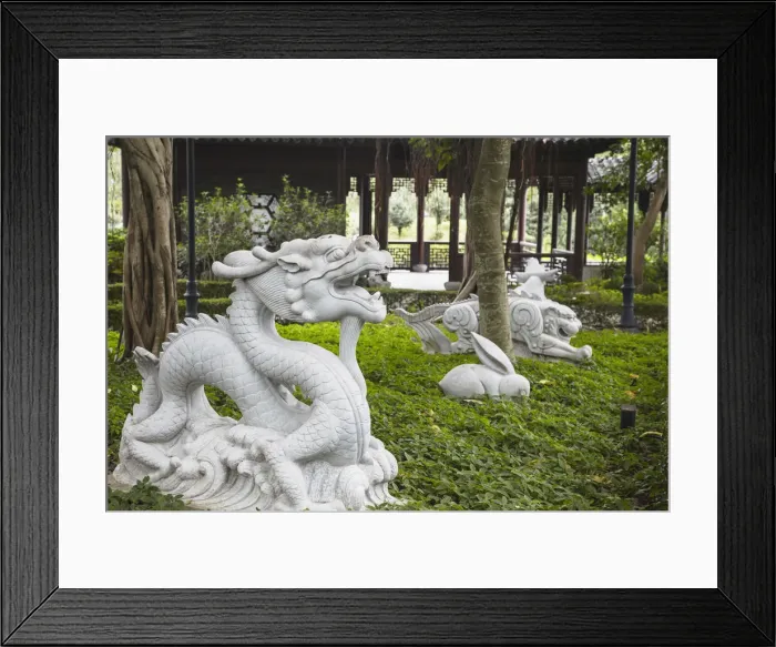 Framed Print : Chinese Zodiac statues in Kowloon Walled City, Kowloon, Hong Kong, China