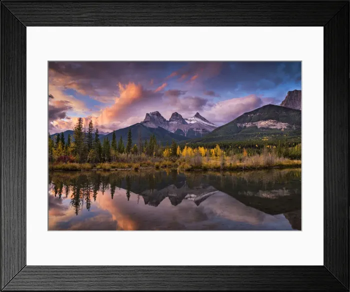 Framed Print : Three Sisters Reflecting in Bow River at Sunrise, Banff National Park, Alberta, Canada Framed Print : Three Sisters Reflecting in Bow River at Sunrise, Banff National Park, Alberta, Canada