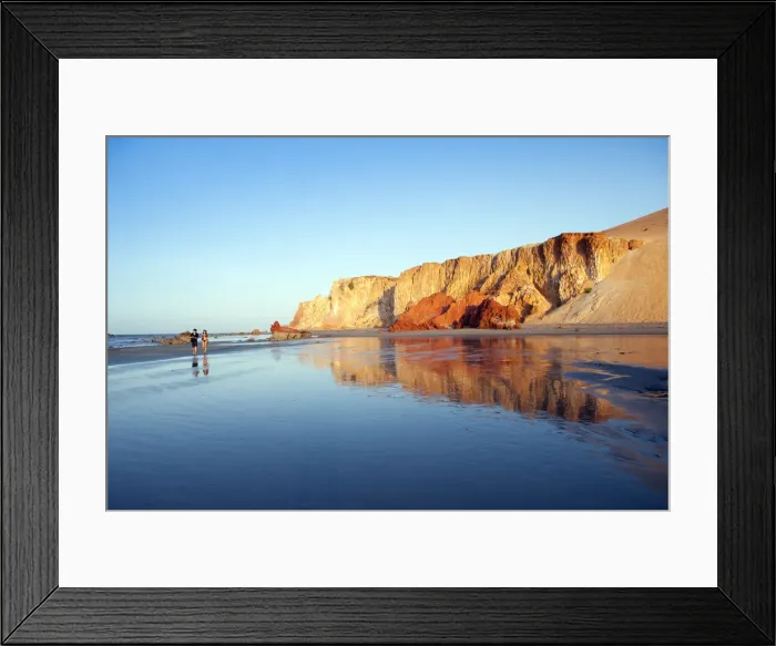 Framed Print : South America, Brazil, Ceara, Morro Branco, a couple walk along a long sandy beach Framed Print : South America, Brazil, Ceara, Morro Branco, a couple walk along a long sandy beach