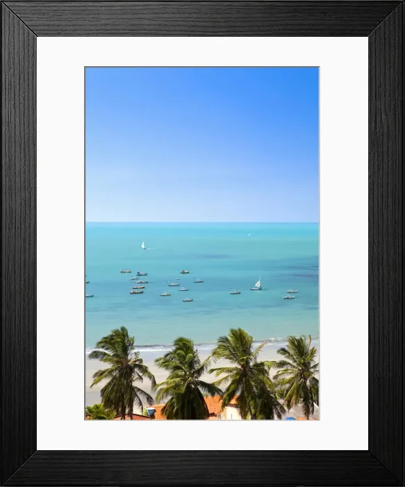 Framed Print : South America, Brazil, Ceara, Ponta Grossa, view of jangadas moored on an aquamarine Framed Print : South America, Brazil, Ceara, Ponta Grossa, view of jangadas moored on an aquamarine