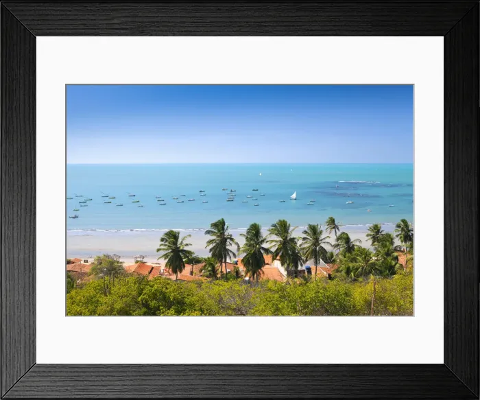 Framed Print : South America, Brazil, Ceara, Ponta Grossa, view of jangadas moored on an aquamarine Framed Print : South America, Brazil, Ceara, Ponta Grossa, view of jangadas moored on an aquamarine