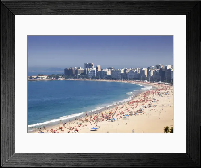 Framed Print : South America, Brazil, Rio de Janeiro, general view of Copacabana Beach showing hundreds Framed Print : South America, Brazil, Rio de Janeiro, general view of Copacabana Beach showing hundreds