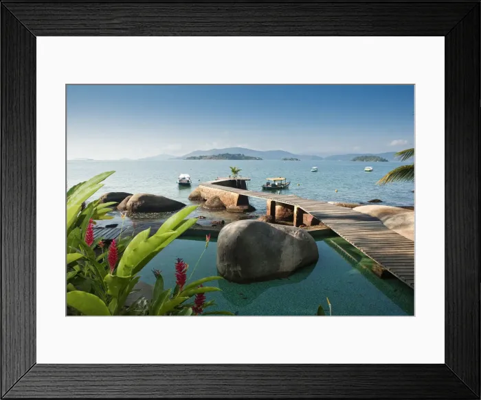 Framed Print : Brazil, Rio de Janeiro, Parati, a boat jetty on an island in Parati Bay Framed Print : Brazil, Rio de Janeiro, Parati, a boat jetty on an island in Parati Bay