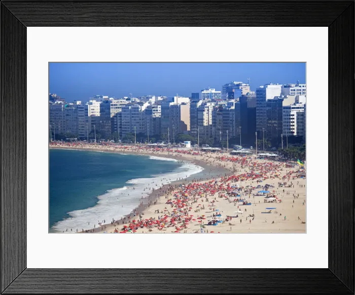 Framed Print : South America, Brazil, Rio de Janeiro, general view of Copacabana Beach showing hundreds Framed Print : South America, Brazil, Rio de Janeiro, general view of Copacabana Beach showing hundreds