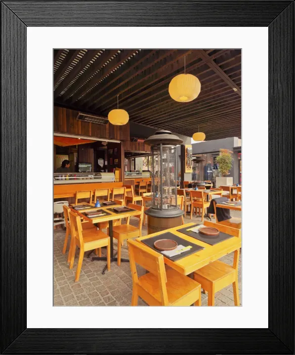 Framed Print : Chile, Santiago, Barrio Bellavista, Patio Bellavista, View of the Panko Sushi Restaurant