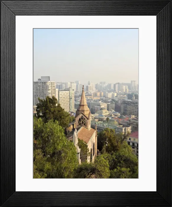 Framed Print : Chile, Santiago, Cityscape and La Ermita Chapel viewed from the Santa Lucia Hill Framed Print : Chile, Santiago, Cityscape and La Ermita Chapel viewed from the Santa Lucia Hill