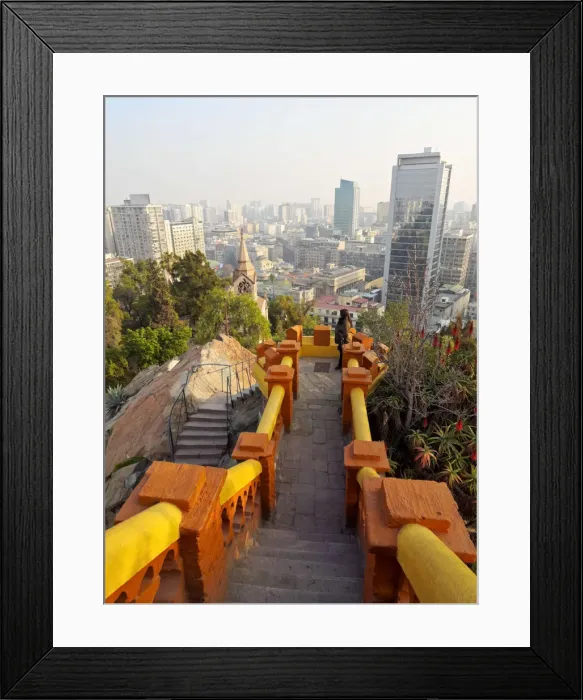 Framed Print : Chile, Santiago, Cityscape viewed from the Santa Lucia Hill Framed Print : Chile, Santiago, Cityscape viewed from the Santa Lucia Hill