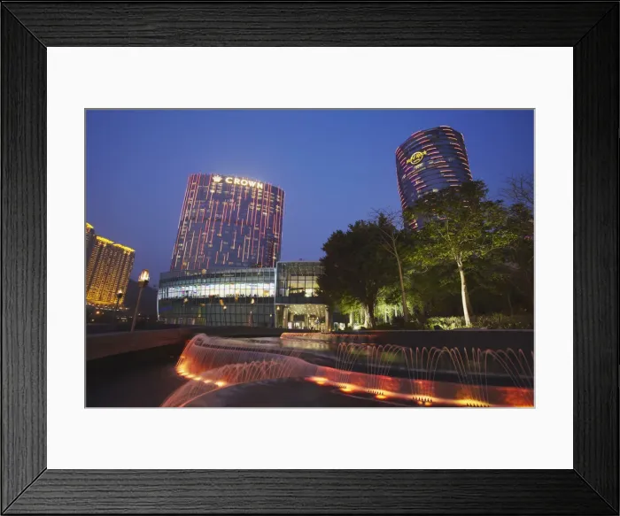 Framed Print : Crown Towers and Hard Rock Hotels at dusk, City of Dreams, Cotai Strip, Macau, China