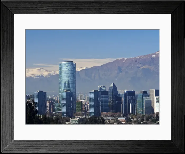 Framed Print : Chile, Santiago, View from the Parque Metropolitano towards the high raised buildings Framed Print : Chile, Santiago, View from the Parque Metropolitano towards the high raised buildings