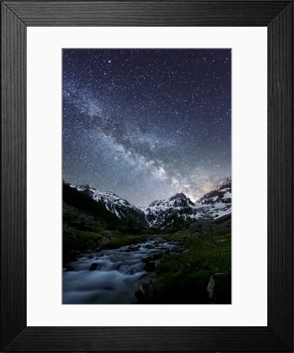 Framed Print : Milky way on a mountain, with a little river in the middle of the valley, Marittime Alps Framed Print : Milky way on a mountain, with a little river in the middle of the valley, Marittime Alps
