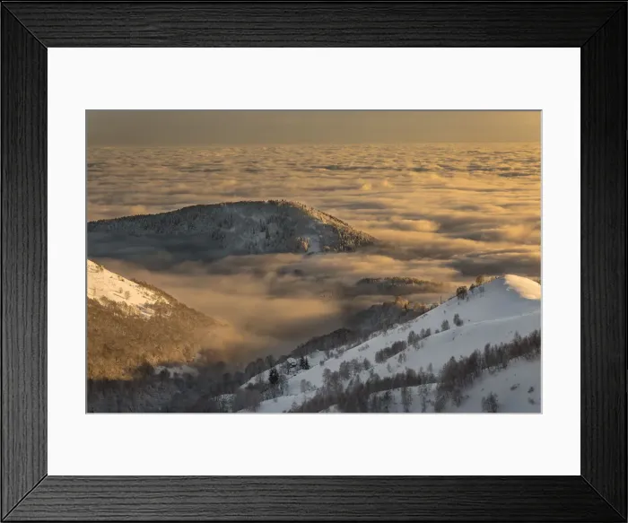 Framed Print : Winter view from Bielmonte with sea clouds during sunset (Bielmonte, Veglio, Biella Framed Print : Winter view from Bielmonte with sea clouds during sunset (Bielmonte, Veglio, Biella