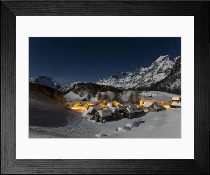 Framed Print : The Alp Crampilo (Alpe Crampiolo) covered with snow in a full moon night in winter