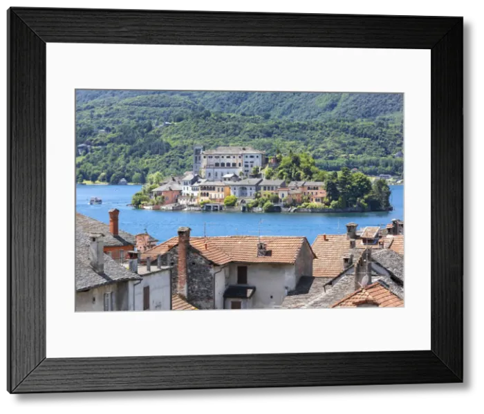 Framed Print : View of Island of San Giulio in the Lake Orta from Orta San Giulio village (Orta San Framed Print : View of Island of San Giulio in the Lake Orta from Orta San Giulio village (Orta San