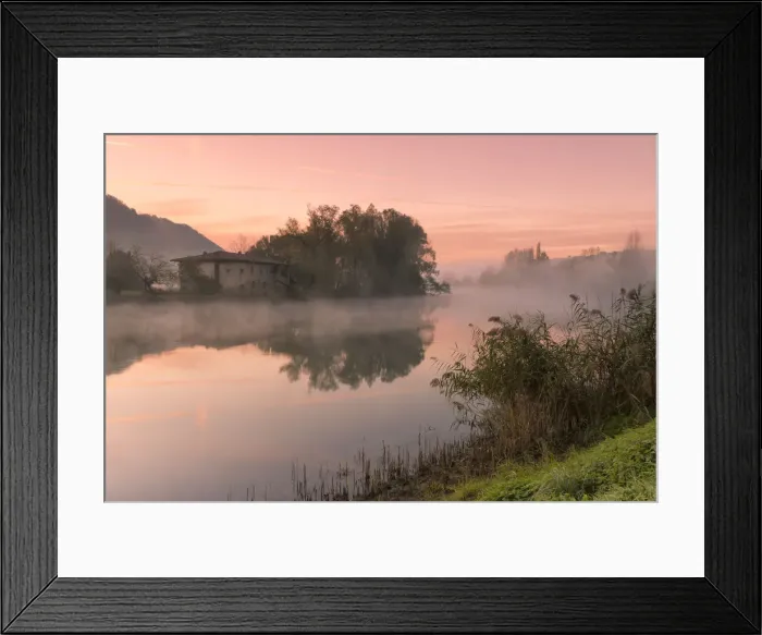 Framed Print : Reflections on Adda river at a foggy dawn, Lecco Province, Lombardy, Italy Framed Print : Reflections on Adda river at a foggy dawn, Lecco Province, Lombardy, Italy