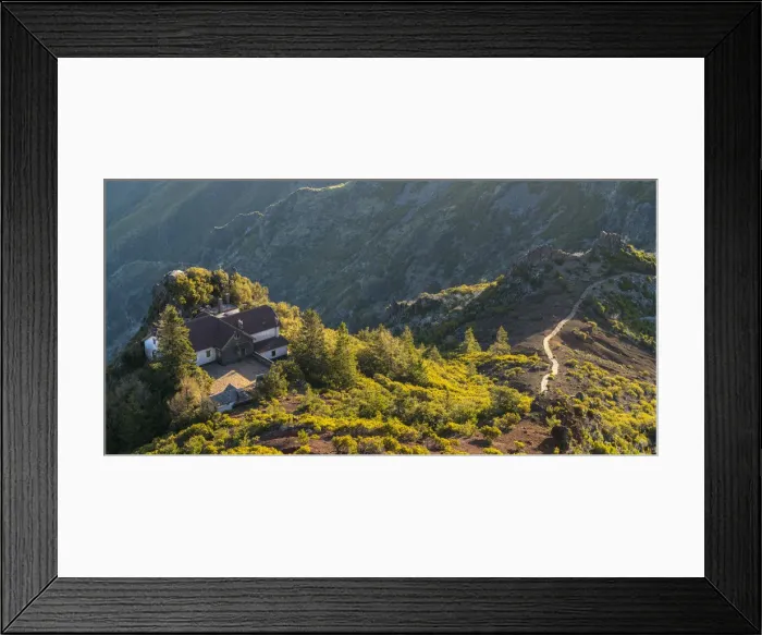 Framed Print : Casa do Obrigo hut shot from Pico Ruivo. Achada do Teixeira, Santana municipality Framed Print : Casa do Obrigo hut shot from Pico Ruivo. Achada do Teixeira, Santana municipality