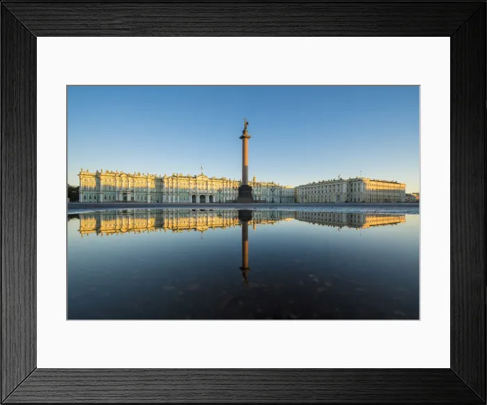 Framed Print : Winter Palace and Alexander Column reflecting on a pond after the rain in Palace Square Framed Print : Winter Palace and Alexander Column reflecting on a pond after the rain in Palace Square