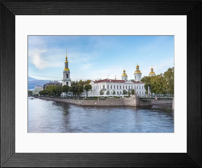 Framed Print : The bell tower and domes of Saint Nicholas Naval Cathedral on Griboyedov Canal