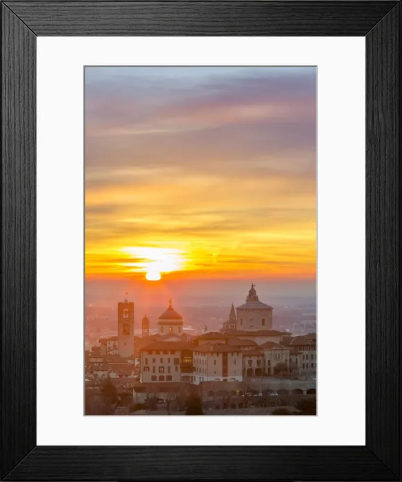 Framed Print : Sun rising above the upper city of Bergamo, Lombardy, italy Framed Print : Sun rising above the upper city of Bergamo, Lombardy, italy