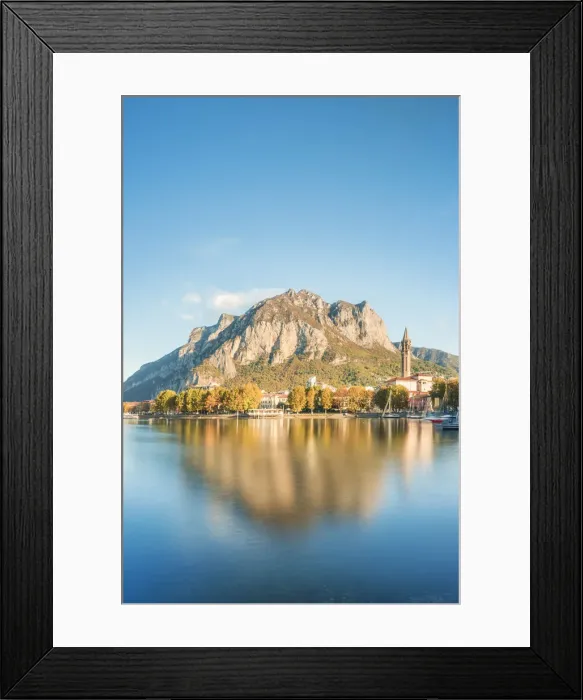 Framed Print : Lakefront of Lecco reflected in Como Lake at autumn, Lecco, Lombardy, Italy Framed Print : Lakefront of Lecco reflected in Como Lake at autumn, Lecco, Lombardy, Italy