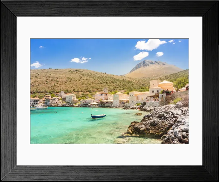 Framed Print : Turquoise sea at the coastal village of Limeni, Mani region, Peloponnese, Greece, Europe Framed Print : Turquoise sea at the coastal village of Limeni, Mani region, Peloponnese, Greece, Europe