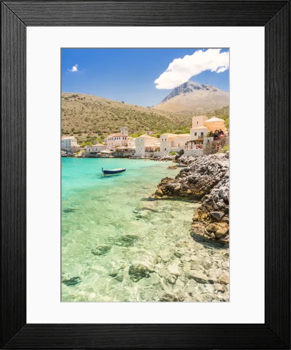 Framed Print : Crystal and turquoise sea at the coastal village of Limeni, Mani region, Peloponnese Framed Print : Crystal and turquoise sea at the coastal village of Limeni, Mani region, Peloponnese