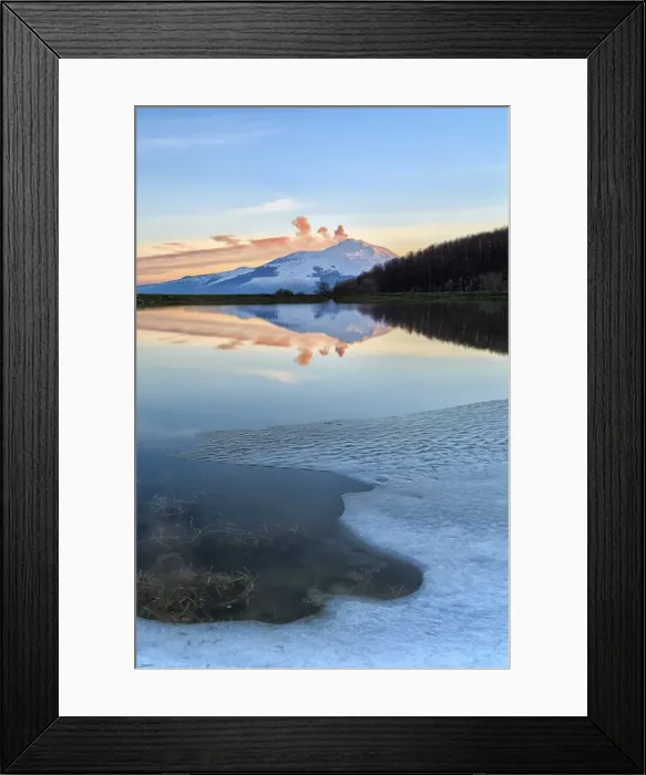 Framed Print : Etna is reflected in a lake in the Nebrodi mountains in Sicily, Italy Framed Print : Etna is reflected in a lake in the Nebrodi mountains in Sicily, Italy