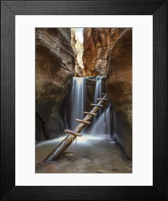 Framed Print : Waterfall and ladder in Kanarra Creek Canyon. Kanarraville, Iron County, Utah, USA Framed Print : Waterfall and ladder in Kanarra Creek Canyon. Kanarraville, Iron County, Utah, USA