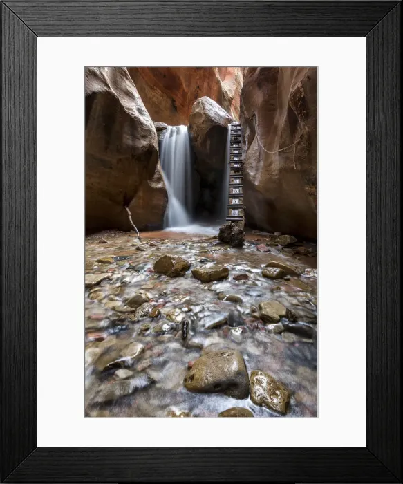 Framed Print : Long exposure at waterfall and ladder in Kanarra Creek Canyon. Kanarraville, Iron County Framed Print : Long exposure at waterfall and ladder in Kanarra Creek Canyon. Kanarraville, Iron County