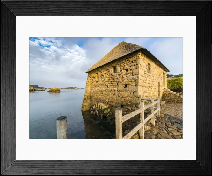Framed Print : Tide mill on Bra hat island, Ca'tes-d Armor, Brittany, France