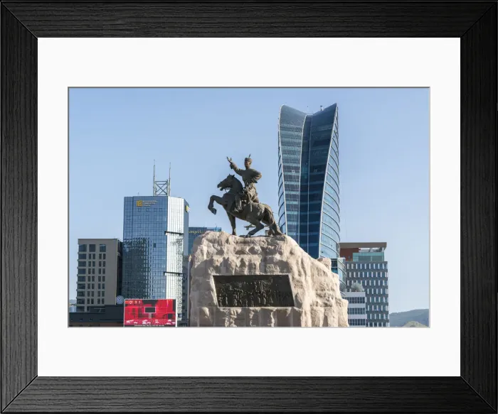 Framed Print : Damdin Sukhbaatar statue with skyscrapers in the background. Ulan Bator, Mongolia Framed Print : Damdin Sukhbaatar statue with skyscrapers in the background. Ulan Bator, Mongolia