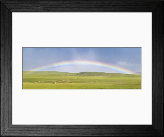 Framed Print : Panoramic view of a rainbow over the green Mongolian steppe. Ovorkhangai province Framed Print : Panoramic view of a rainbow over the green Mongolian steppe. Ovorkhangai province