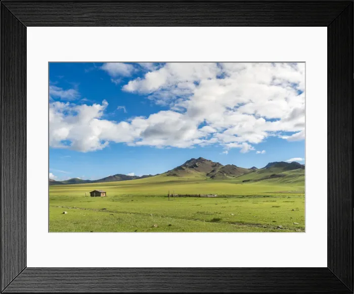 Framed Print : Wooden house and clouds in the sky. Hovsgol province, Mongolia Framed Print : Wooden house and clouds in the sky. Hovsgol province, Mongolia