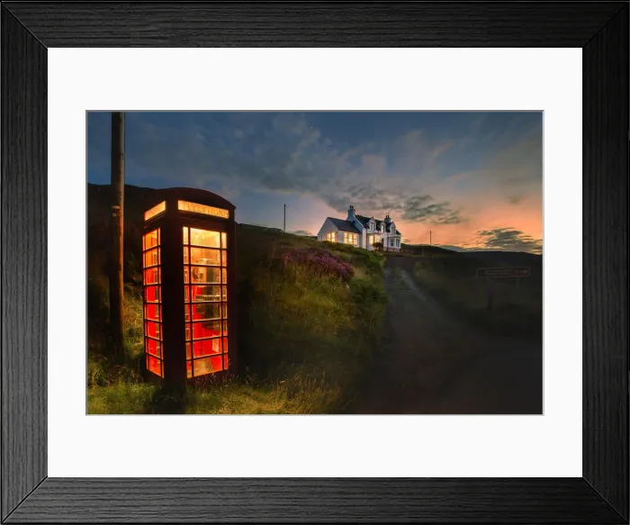 Framed Print : Red telephone box in a remote place on the the Isle of Skye, Scotland Framed Print : Red telephone box in a remote place on the the Isle of Skye, Scotland