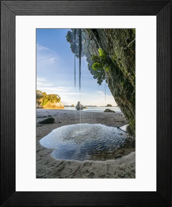 Framed Print : Outflow of water from a cliff and Smiling Sphinx Rock in the background Framed Print : Outflow of water from a cliff and Smiling Sphinx Rock in the background