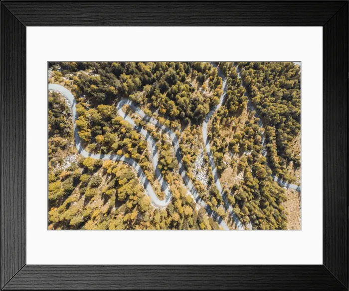Framed Print : Aerial view of a winding road in autumn. Val Masino, Sondrio province, Lombardy, Italy Framed Print : Aerial view of a winding road in autumn. Val Masino, Sondrio province, Lombardy, Italy