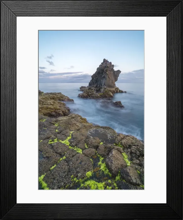 Framed Print : Rock formations at dusk. Santa Cruz, Madeira Island, Portugal
