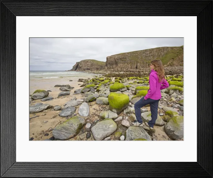 Framed Print : Woman staring at Dailbeag beach, Isle of Lewis, western scotland, United Kingdom